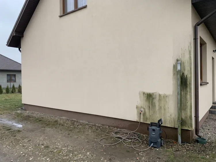 Elewacja po umyciu, jednolicie czysty jasny tynk